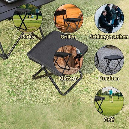 Portable folding camping stool with carrying bag, portable folding chair, folding camping stool, outdoor footrest for travel, walking, hiking, fishing, picnics and barbecues (black).