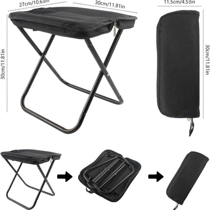 Portable folding camping stool with carrying bag, portable folding chair, folding camping stool, outdoor footrest for travel, walking, hiking, fishing, picnics and barbecues (black).