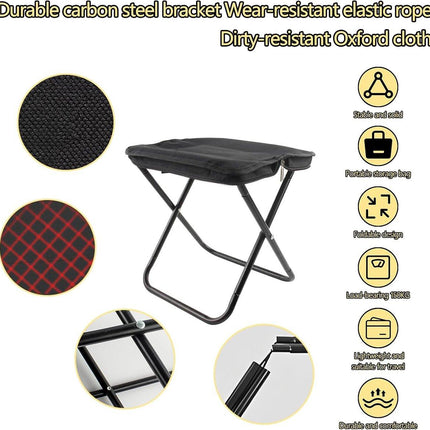 Portable folding camping stool with carrying bag, portable folding chair, folding camping stool, outdoor footrest for travel, walking, hiking, fishing, picnics and barbecues (black).