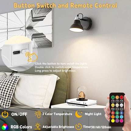 Set of 2 USB rechargeable bulbs with remote control - Battery-operated lamp bulbs - Rechargeable RGB color-changing bulbs - 12 color temperatures - Adjustable brightness - Wireless night light - 800 lm.
