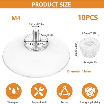 10 suction cups with M4 screws, 41 mm plastic suction cups, suction cups for windows, transparent suction cups, suction cups with 10 serrated nuts for mirrored glass wall doors and craft projects..
