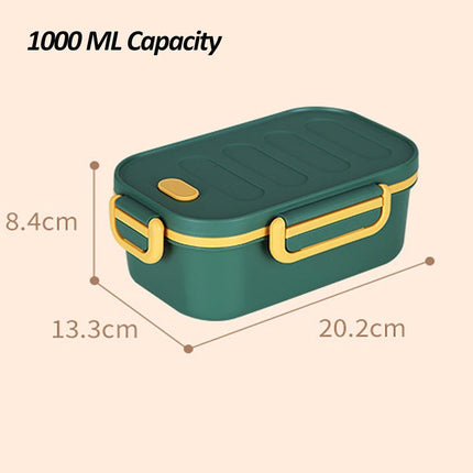 Adult lunch box with compartments, 1000 ml, leakproof, for men and women, double layer, ideal for the office, picnics (green).