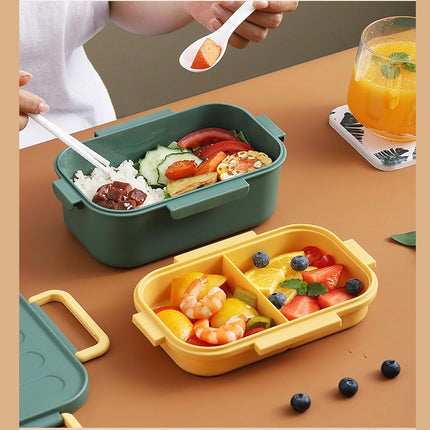 Adult lunch box with compartments, 1000 ml, leakproof, for men and women, double layer, ideal for the office, picnics (green).