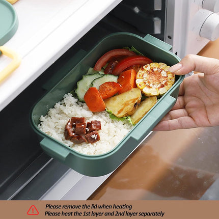 Adult lunch box with compartments, 1000 ml, leakproof, for men and women, double layer, ideal for the office, picnics (green).