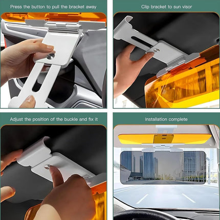 Car Sunshade - 2-in-1 Sunshade Extension - Day and Night Glare Protection - For All Vehicles - Driver and Passenger Side Sunshade.