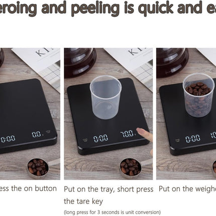 Precision Scale - Barista Scale - Coffee Scale with Timer - Small 3 kg / 0 g Coffee Scale with Gravity Sensor - Rechargeable Kitchen Scale - Barista Essential - High Precision - Black.