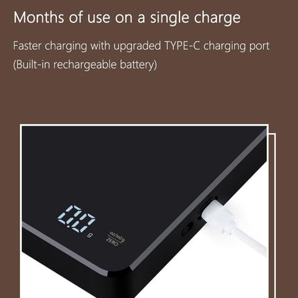 Precision Scale - Barista Scale - Coffee Scale with Timer - Small 3 kg / 0 g Coffee Scale with Gravity Sensor - Rechargeable Kitchen Scale - Barista Essential - High Precision - Black.