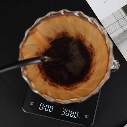 Precision Scale - Barista Scale - Coffee Scale with Timer - Small 3 kg / 0 g Coffee Scale with Gravity Sensor - Rechargeable Kitchen Scale - Barista Essential - High Precision - Black.