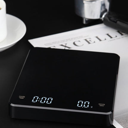 Precision Scale - Barista Scale - Coffee Scale with Timer - Small 3 kg / 0 g Coffee Scale with Gravity Sensor - Rechargeable Kitchen Scale - Barista Essential - High Precision - Black.