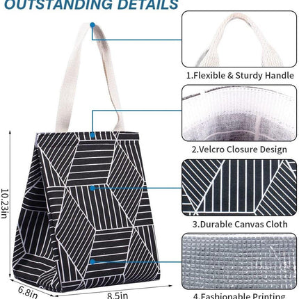 Lunch bag - Insulated bags - Insulated lunch bag for women - Sturdy, foldable and portable lunch bag with wide opening - With interior pockets - Insulated and leakproof cooler - For picnics and beaches for adults (Black Diamond).