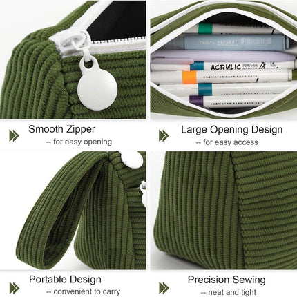 Corduroy pencil case - Pretty pencil case with a practical zipper - Makeup bag - Suitable for school-aged teenagers, boys and girls.