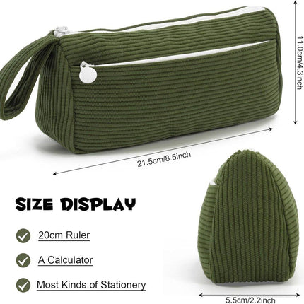 Corduroy pencil case - Pretty pencil case with a practical zipper - Makeup bag - Suitable for school-aged teenagers, boys and girls.