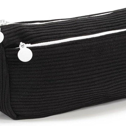 Corduroy Pencil Case - Cute pencil case with a convenient zipper - Makeup bag - Suitable for school-aged teenagers, boys and girls - black.