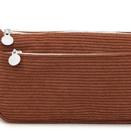 Corduroy Pencil Case - Cute pencil case with a practical zipper - Makeup bag - Suitable for school-aged teenagers, boys and girls - brown.