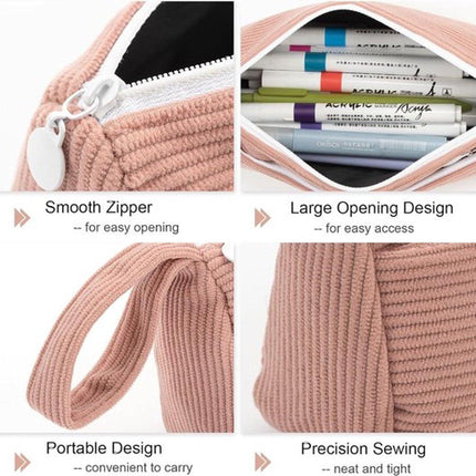 Corduroy Pencil Case - Cute pencil case with a practical zipper - Makeup bag - Suitable for school-aged teenagers, boys and girls - brown.