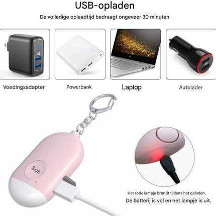 Rechargeable Personal Alarm – Keychain – Personal Alarm – Alarm Keychain – Rechargeable LED Flashlight – Self-Defense Products – Self-Defense Alarm – Personal Alarm – Pink.