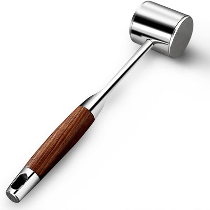 Professional Meat Tenderizer - Meat Mallet - Double-Sided Stainless Steel Meat Tenderizer - Steak Mallet with Non-Slip Wooden Handle - Dishwasher Safe Kitchen Utensil.