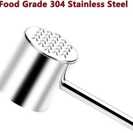 Professional Meat Tenderizer - Meat Mallet - Double-Sided Stainless Steel Meat Tenderizer - Steak Mallet with Non-Slip Wooden Handle - Dishwasher Safe Kitchen Utensil.