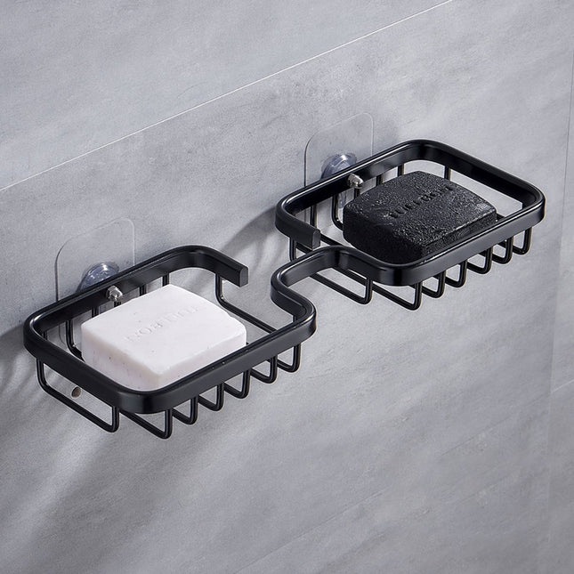 Soap dish - 2 pieces - Soap dish - Shower - Bathroom - Black - Self-adhesive - Space aluminum.