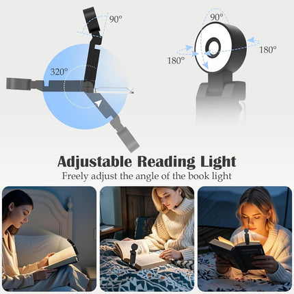 Reading light for books - For bed - With clip - Rechargeable - 5 settings - Bedside lamp - Black.