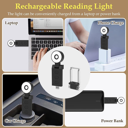 Reading light for books - For bed - With clip - Rechargeable - 5 settings - Bedside lamp - Black.