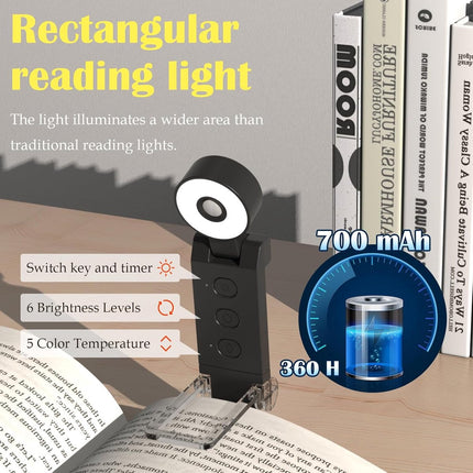 Reading light for books - For bed - With clip - Rechargeable - 5 settings - Bedside lamp - Black.