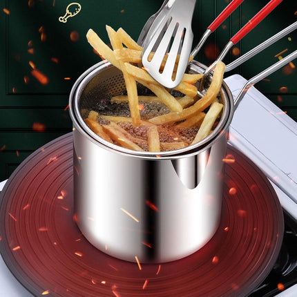 Frying pan - Frying pans - Frying pan set - Stainless steel frying pan with strainer - Portable stainless steel frying pan - Mini shrimp fryer - Small frying basket - Suitable for home cooking.