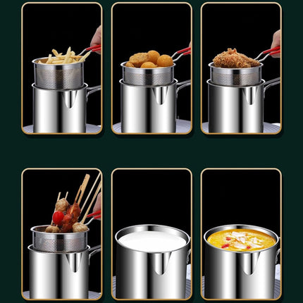 Frying pan - Frying pans - Frying pan set - Stainless steel frying pan with strainer - Portable stainless steel frying pan - Mini shrimp fryer - Small frying basket - Suitable for home cooking.