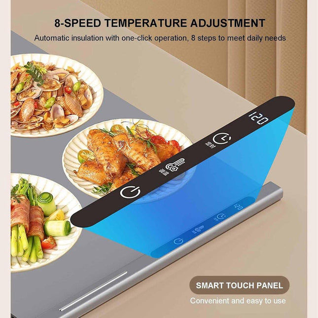 250W roll-up electric hot plate with 8 temperature settings and a 6-hour timer, for buffets, made of waterproof silicone, black.