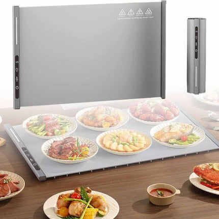 250W roll-up electric hot plate with 8 temperature settings and a 6-hour timer, for buffets, made of waterproof silicone, grey.
