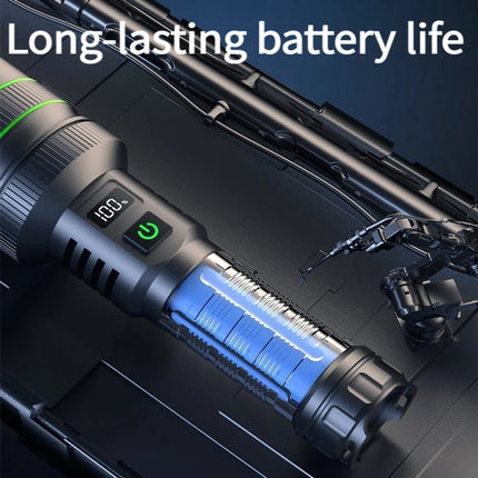 Rechargeable LED Flashlight - Military Flashlight - 5000 lumens - 26650 rechargeable battery - 6 modes - Power bank function - IP67 waterproof - Battery-powered flashlight.