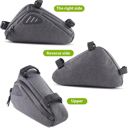 Bicycle pannier - Bicycle frame bag - Waterproof bicycle bag - Triangular bicycle frame bag - Mountain bike and road bike accessories, large capacity - Grijs.