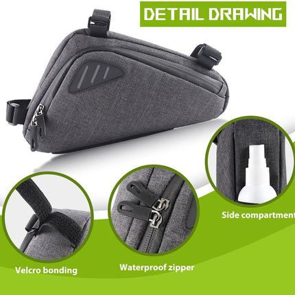 Bicycle pannier - Bicycle frame bag - Waterproof bicycle bag - Triangular bicycle frame bag - Mountain bike and road bike accessories, large capacity - Grijs.