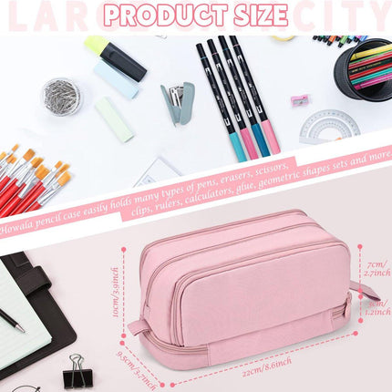 Pencil Case - Pencil Case - Pencil Case for Boys and Girls - Multifunctional Compartment Pencil Case - School Supplies - 22x11x9.5cm - Pink.
