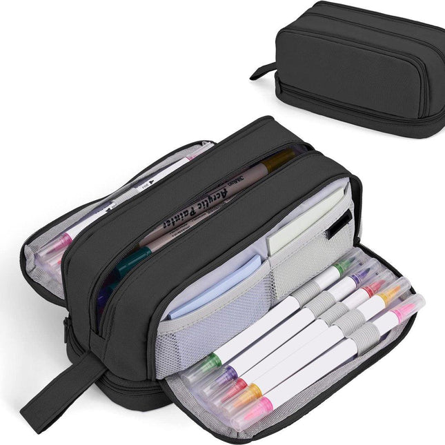 Pencil case - Pencil case - Pencil case for boys and girls - Multifunctional pencil case with compartments - School supplies - 22x11x9.5cm - Black.