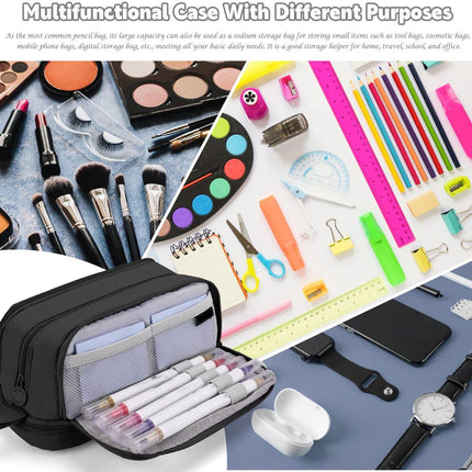 Pencil case - Pencil case - Pencil case for boys and girls - Multifunctional pencil case with compartments - School supplies - 22x11x9.5cm - Black.