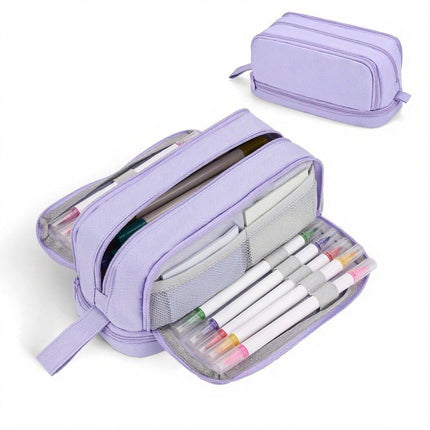 Pencil Case - Pencil Case - Pencil Case for Boys and Girls - Multifunctional Compartment Pencil Case - School Supplies - 22x11x9.5cm - Purple.