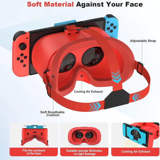 Compatible with Nintendo Switch VR headsets and OLED models, VR virtual reality glasses with adjustable HD lenses, comfortable headband, suitable for Nintendo Switch OLED VR 3D gaming glasses, suitable for boys.