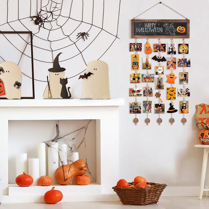 Photo album - Wall-mounted photo holder - Photo frame with display board and 30 photo clips - Wooden photo frame - Photo hanger with wall clip - Photo hanger for displaying memories.