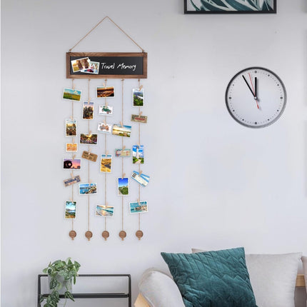 Photo album - Wall-mounted photo holder - Photo frame with display board and 30 photo clips - Wooden photo frame - Photo hanger with wall clip - Photo hanger for displaying memories.