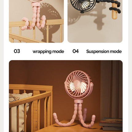 Handheld Fan - Rechargeable Portable Fan - Black - Cordless Handheld Table Fan - Mini Stroller Fan - 3 Modes - Mini Fan - Festival Fan - Octopus Fan.