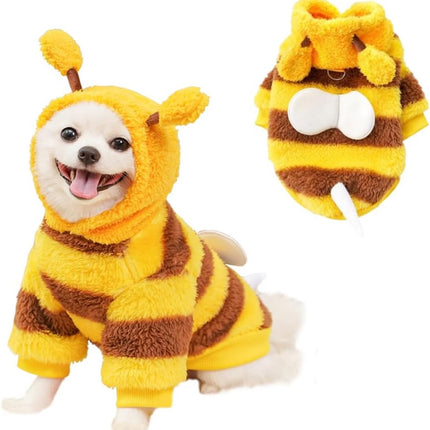 Dog Coat - Fleece Hoodie - Autumn and Winter Dog Clothes - Bumblebee Dog Costume - Cold Weather Coat - Fun Bee Dog Costume - Perfect for Christmas and Halloween - Yellow - Medium M.