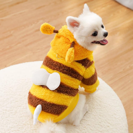Dog Coat - Fleece Hoodie - Autumn and Winter Dog Clothes - Bumblebee Dog Costume - Cold Weather Coat - Fun Bee Dog Costume - Perfect for Christmas and Halloween - Yellow - Medium M.