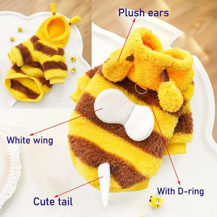 Dog Coat - Fleece Hoodie - Autumn and Winter Dog Clothes - Bumblebee Dog Costume - Cold Weather Coat - Fun Bee Dog Costume - Perfect for Christmas and Halloween - Yellow - Medium M.
