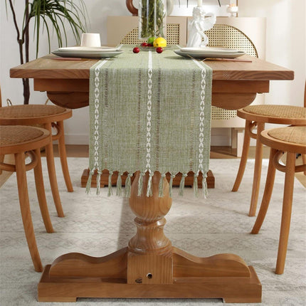 Striped Woven Table Runner - Embroidered Woven Table Runner with Tassels - Bohemian Style Striped Woven Table Runner - For Parties, Christmas, Kitchen, Dinner, Birthday Table Decorations - 33 x 305 cm.