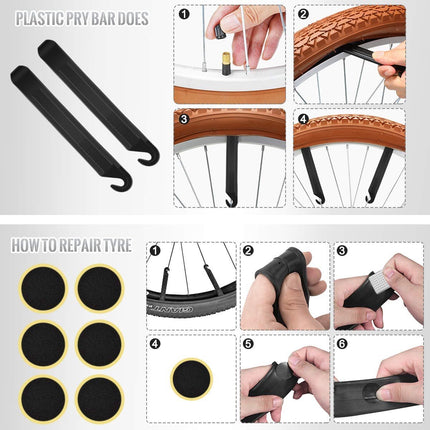 Hand pump - Bicycle pump with pressure gauge - Mini portable bicycle pump - Mini bicycle pump for all bicycles - Balloon pump with needle - Glue-free repair kit - Suitable for Presta and Schrader valves - Black.