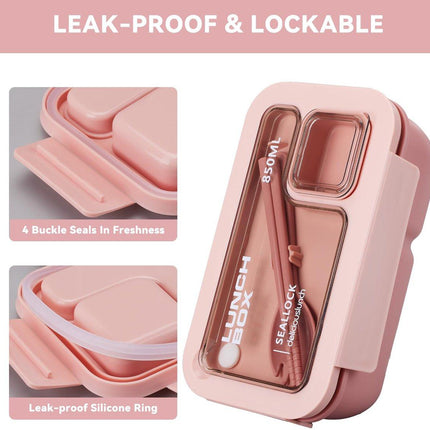 Bento Box - Bento Set with Cutlery - Lunch Bag - Lunch Box - Leakproof Food Container with Compartments - Lunch Box for Kids, School, Office, Picnic - Pink.