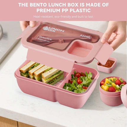 Bento Box - Bento Set with Cutlery - Lunch Bag - Lunch Box - Leakproof Food Container with Compartments - Lunch Box for Kids, School, Office, Picnic - Pink.