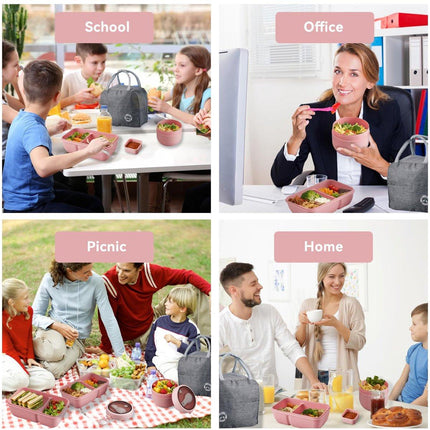 Bento Box - Bento Set with Cutlery - Lunch Bag - Lunch Box - Leakproof Food Container with Compartments - Lunch Box for Kids, School, Office, Picnic - Pink.