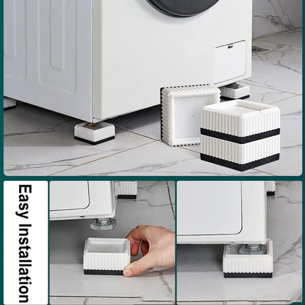 Universal anti-vibration feet - 4x square furniture risers - Stackable table feet for washing machine, non-slip stabilizers for washing machines and furniture (3.3 cm (1.3 inch), White).